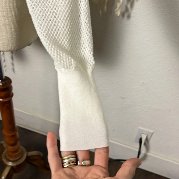 NUDE NWT Open Knit Sweater with Puff Sleeve in Ivory Size Small - Picture 3 of 12